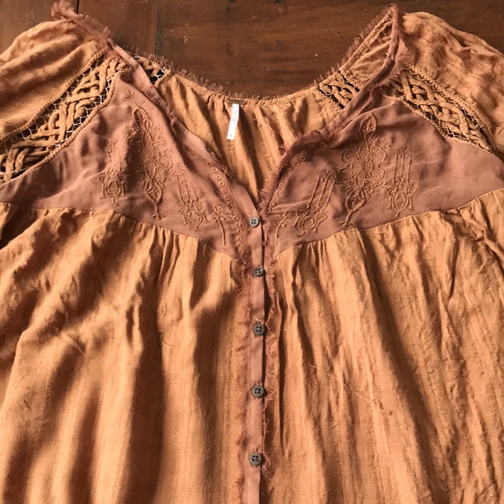 Free People camel blouse, beautiful needs repair